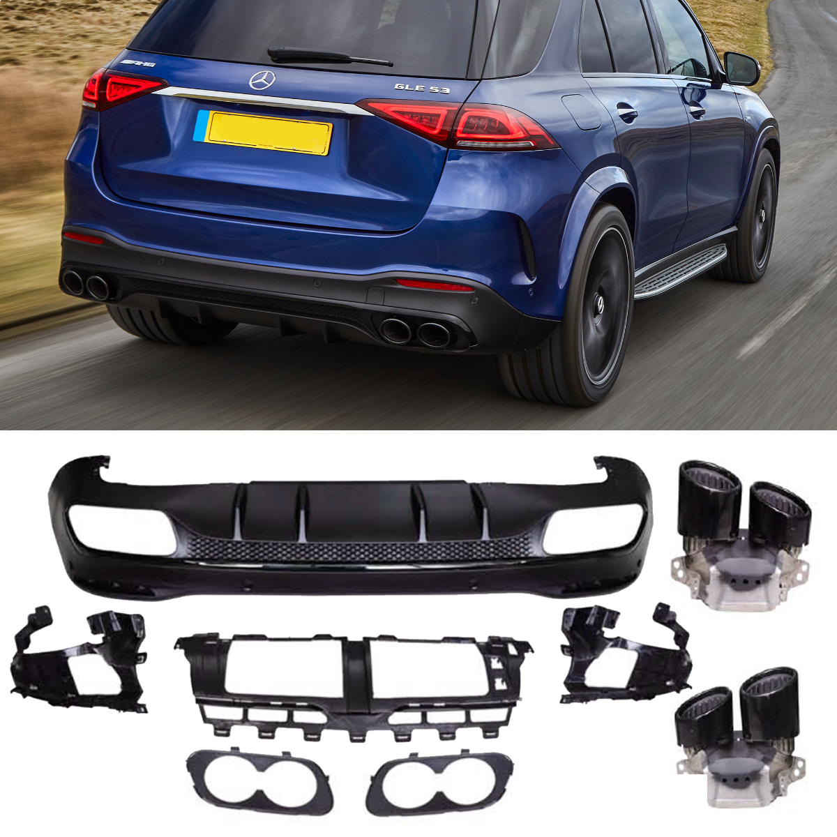 Rear diffuser & exhaust tips GLE 53 AMG Look for Mercedes W167 GLE SUV