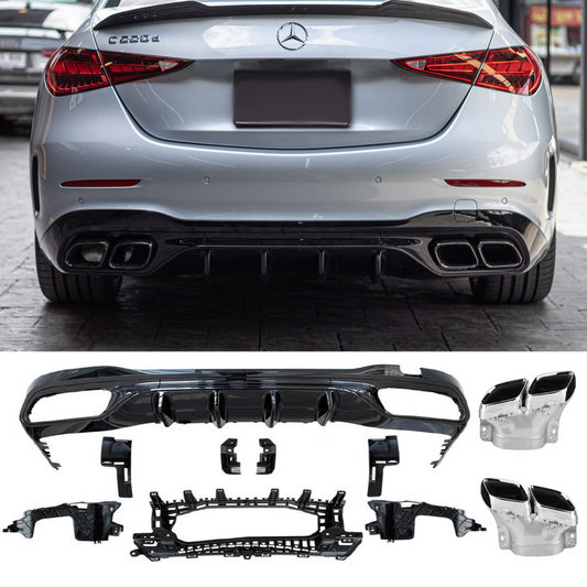Diffusor & exhaust tips C63 AMG LOOK fits for Mercedes W206 S206