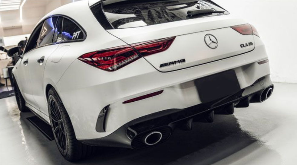 Rear spoiler diffuser & exhaust trims (BLACK) in SPORTY LOOK for Mercedes W118s 35 AMG
